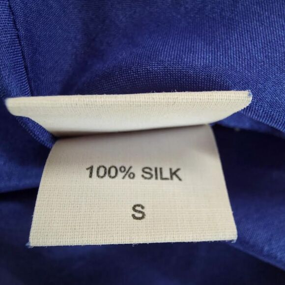 Eileen Fisher S Asym Blue Sheer 100% Silk Tunic Blouse Flowy Sleeveless - Picture 6 of 7